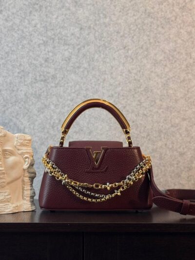 Louis Vuitton Capucines Mini Taurillon Leather Plum with Infinity Chain